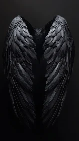 High-contrast monochrome study of layered black avian wings.