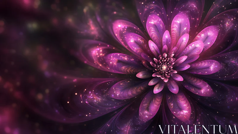 Radially symmetric fractal blossom with luminous particle filaments.