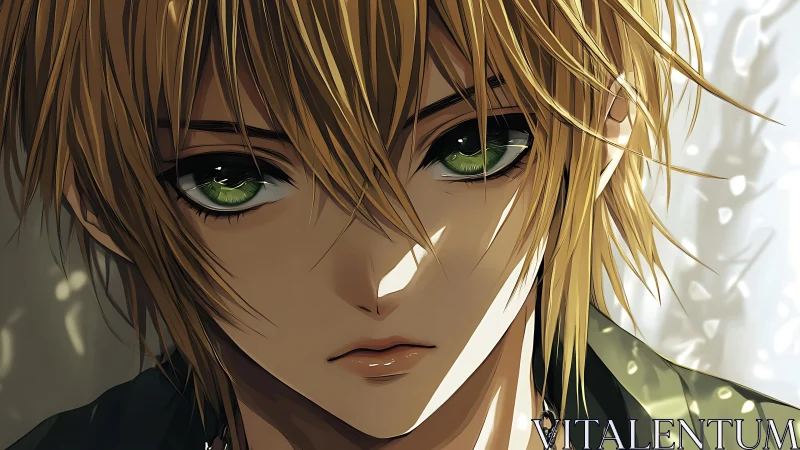 Green-eyed daydreamer in dappled morning light.