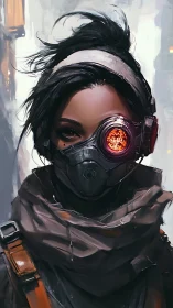 Cybernetic scout portrait with respirator and red optic.