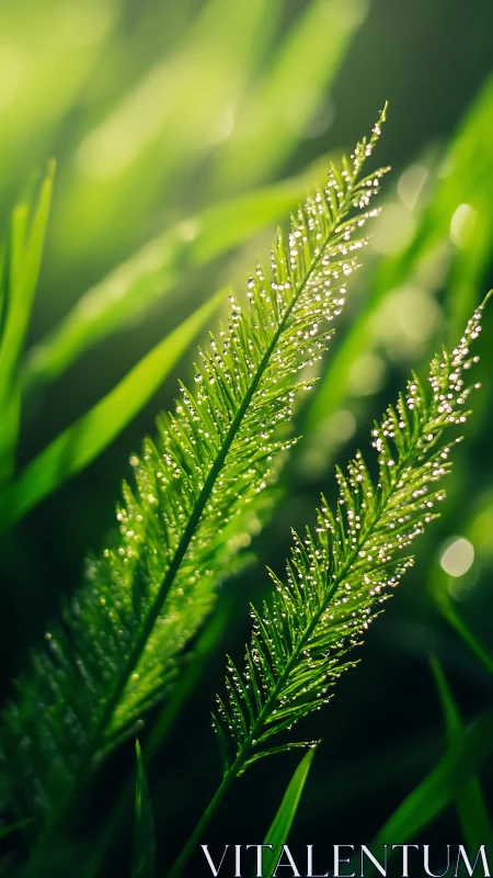 Morning dew sparkles on vibrant green grass blades