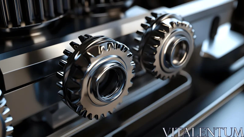Shiny Steel Gears in Industrial Machine, Close-Up, Modern Style.