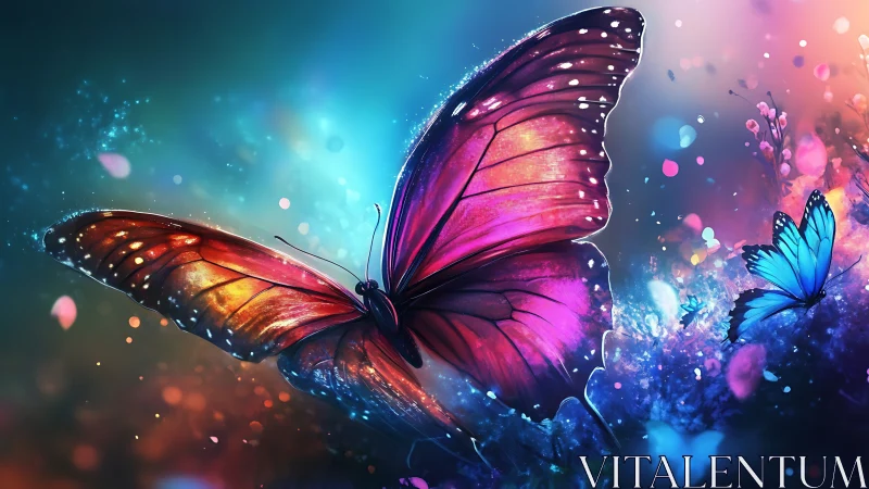 Vibrant digital butterflies against glowing bokeh field.