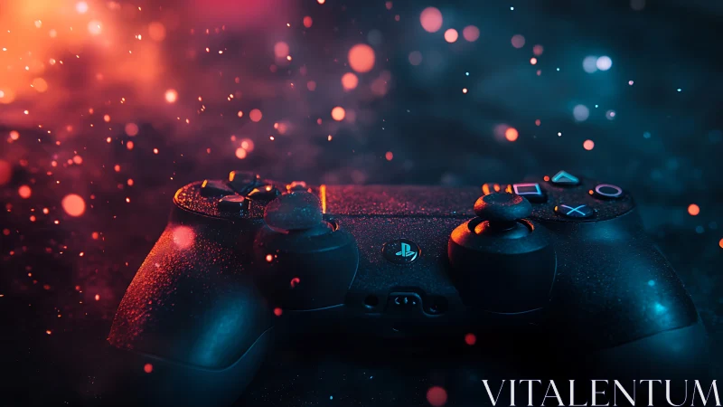 Glowing game controller in dreamy neon gaming atmosphere.