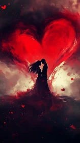 Passionate Kiss Against Giant Luminous Heart.