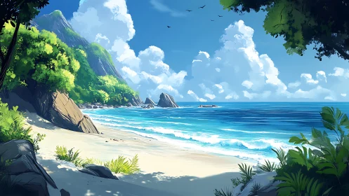 Coastal Landscape with Stratified Layering: Digital Painting Demonstrating Atmospheric Depth