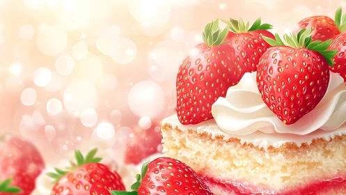 Strawberry Cream Cake Slice with Fresh Berries.