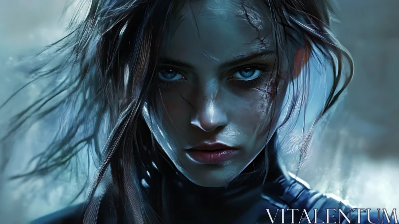 Cybernetic stormfighter portrait with high-intensity gaze.