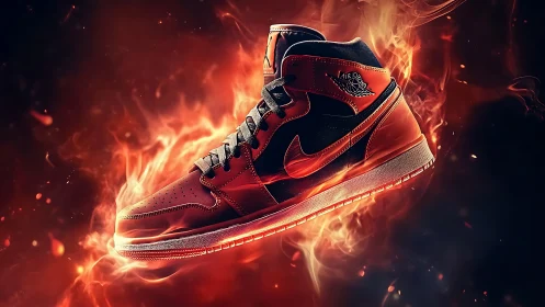 Flame-born sneaker comet blazing across ember-dark skies.