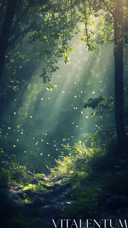 Luminous Forest Cathedral: Where Sunbeams Dance Through Enchanted Woodland.