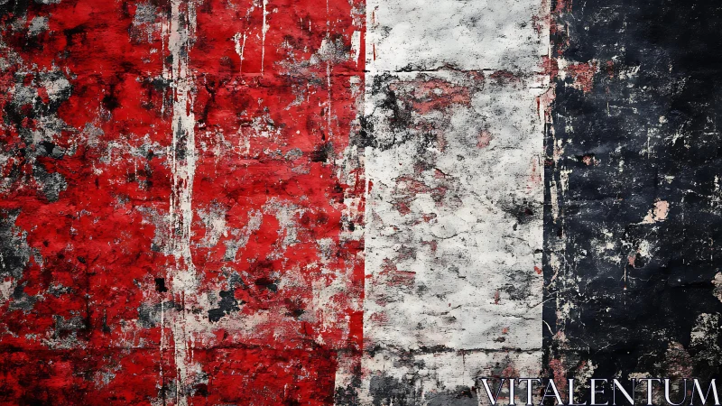 Distressed French Flag Painted on Weathered Concrete Wall.