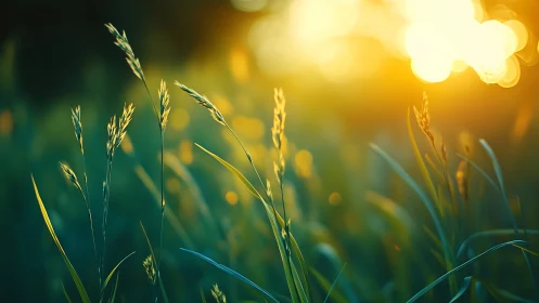 Sunlit meadow whispers as grasses glow in melting gold