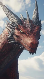 Majestic red dragon lifts its proud gaze toward soft skies