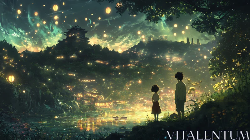 Lantern stratified valleyscape with reflective riverfront observers.