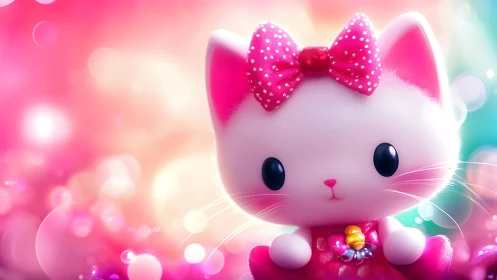 Adorable Pink Cat with Sparkly Bow in Soft Focus Fantasy.