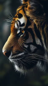 Tiger profile portrait shows focused gaze and fine whiskers