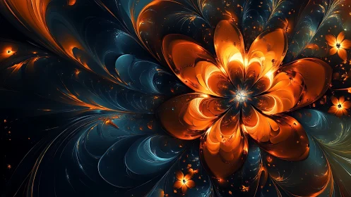 Starlit ember blossom unfurls in swirling cosmic petals.