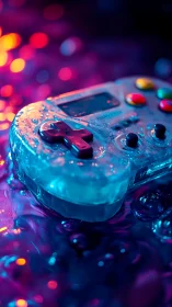 Translucent gaming controller with embedded neon LED lighting and bokeh chromatic aberration