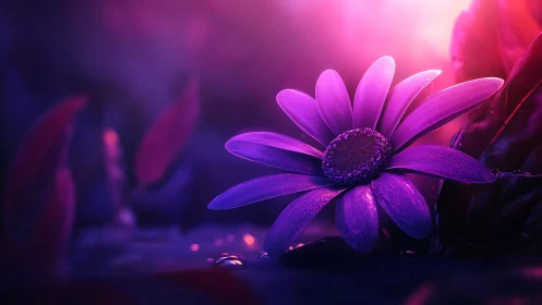 Purple flower specimen under chromatic lighting conditions.