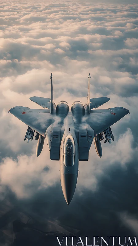 Supersonic fighter jet rendered in cinematic aerial perspective