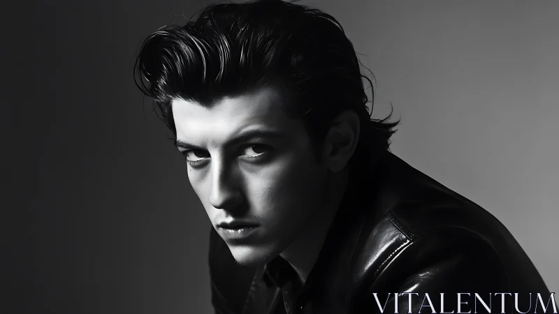 Midnight gaze carves silver angles through studio shadows