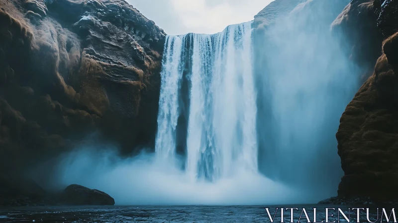 Thunderheart waterfall carves misty blue curtains of sound