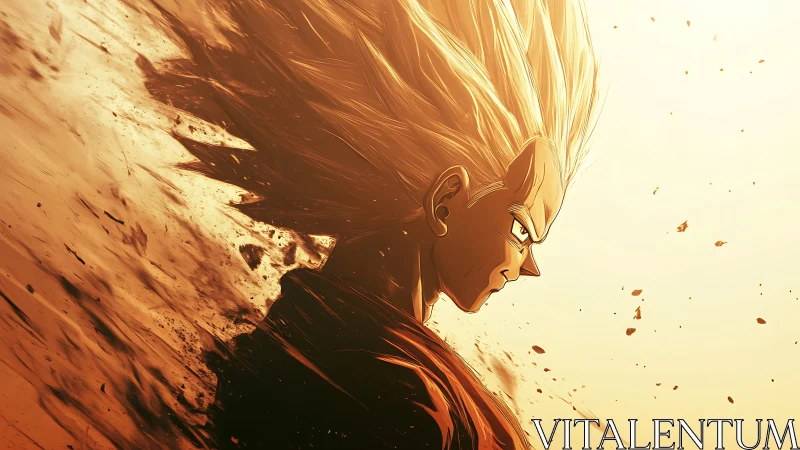 Profile view of anime warrior amid kinetic energy burst