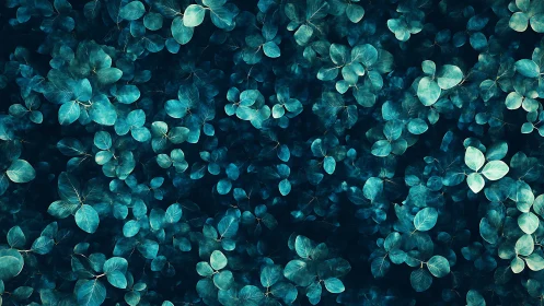 Moonlit teal foliage drifts across a midnight forest dream.