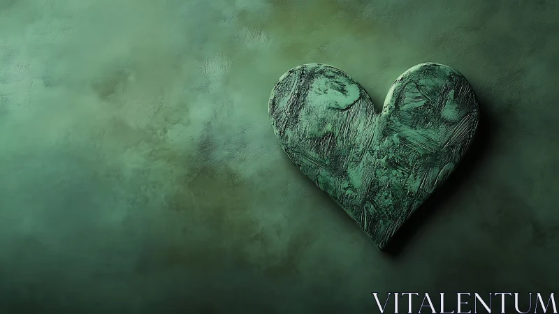 Weathered Green Heart: Textured Patina Wall Sculpture.