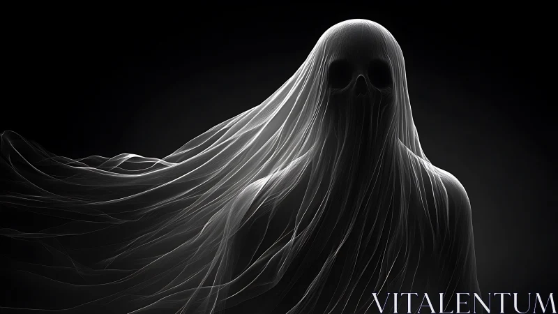 Ghostly spectral figure wrapped in flowing white shroud.