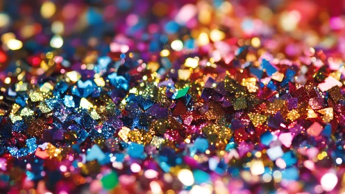 Colorful macro closeup of loose scattered craft glitter.