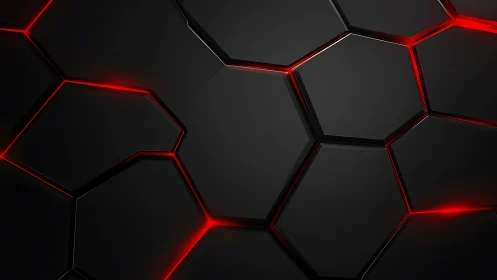 Hexagonal black grid with intense red neon edge glow.