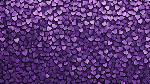 Three-dimensional heart shapes arranged densely across dark background surface