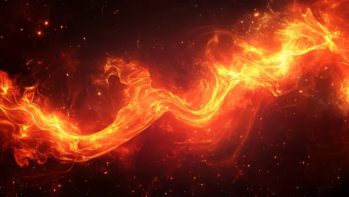 Abstract Fire and Flame Energy Wave on Dark Background