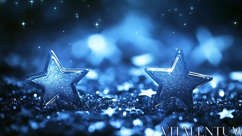 Shimmering glass stars glow softly in a dreamy blue night