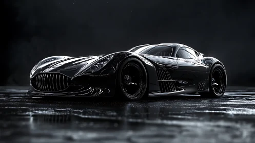 Nocturne hypercar glides like liquid obsidian on wet asphalt.