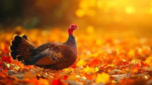 Wild Turkey in Autumn Leaves: High-Speed Photography Study.