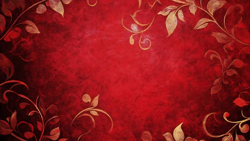 Red textured background frames ornate golden floral border