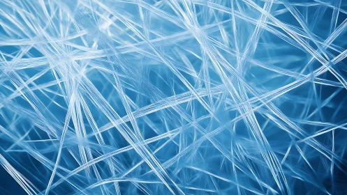 Abstract close-up of blue and white intersecting fiber lines pattern.