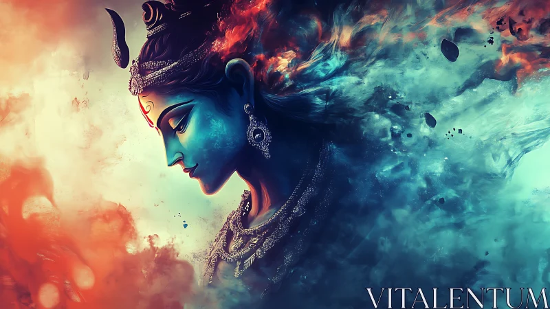 Divine blue deity dissolving into swirling cosmic fire.