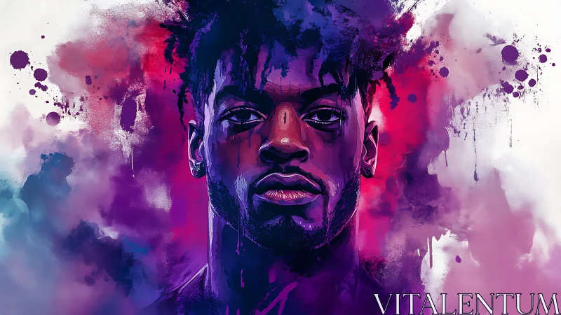 Digital painting portrait with neon splatter gradients and contrast.