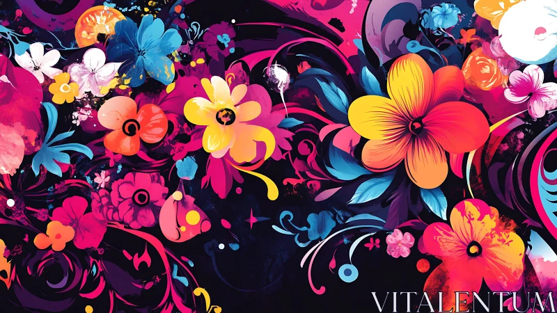 Vibrant Digital Floral Composition With Neon Saturation and Organic Vector Graphics