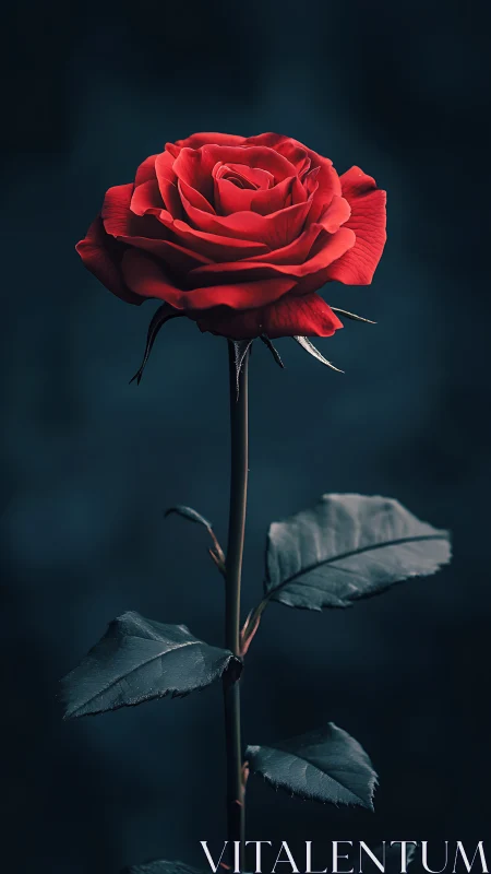 Crimson rose against deep teal backdrop.