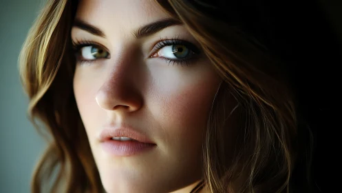 Close-up portrait of woman with soft natural lighting.