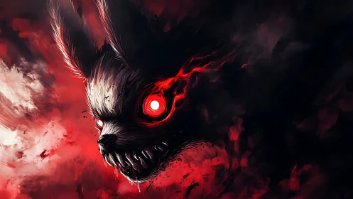 Eerie crimson creature emerging from swirling night clouds.