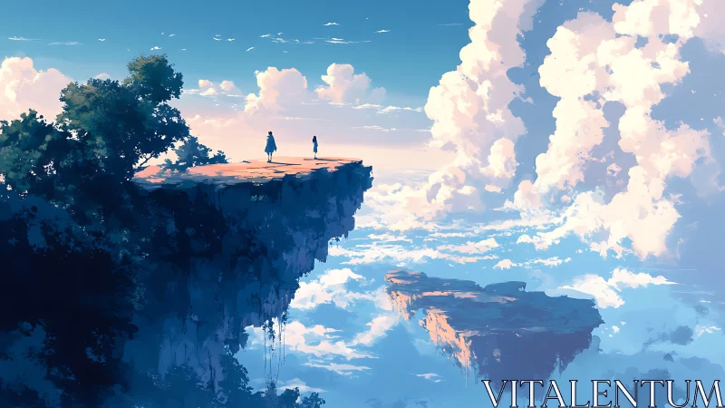 Skywalkers on a drifting cliff above cotton dreamclouds.