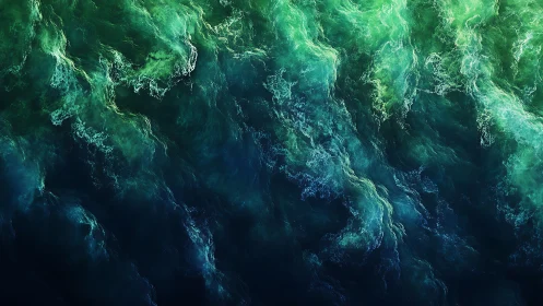 Turbulent emerald ocean surface rendered with abstract depth