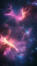 Colorful nebula clouds in deep outer space background.