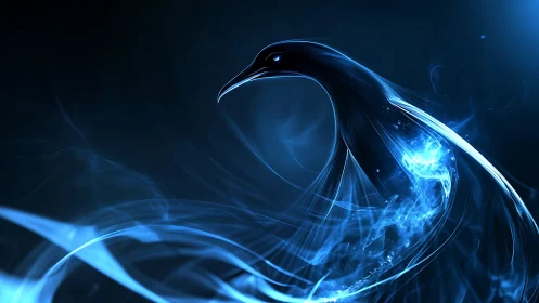 Digital painting of ethereal neon phoenix in flowing motion.