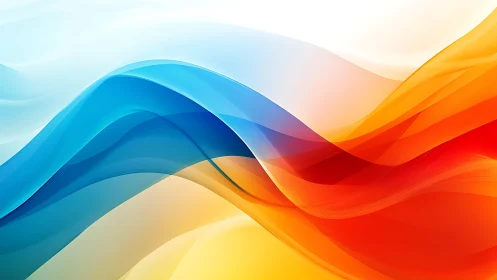 Curved translucent color waves form layered blue to orange gradient